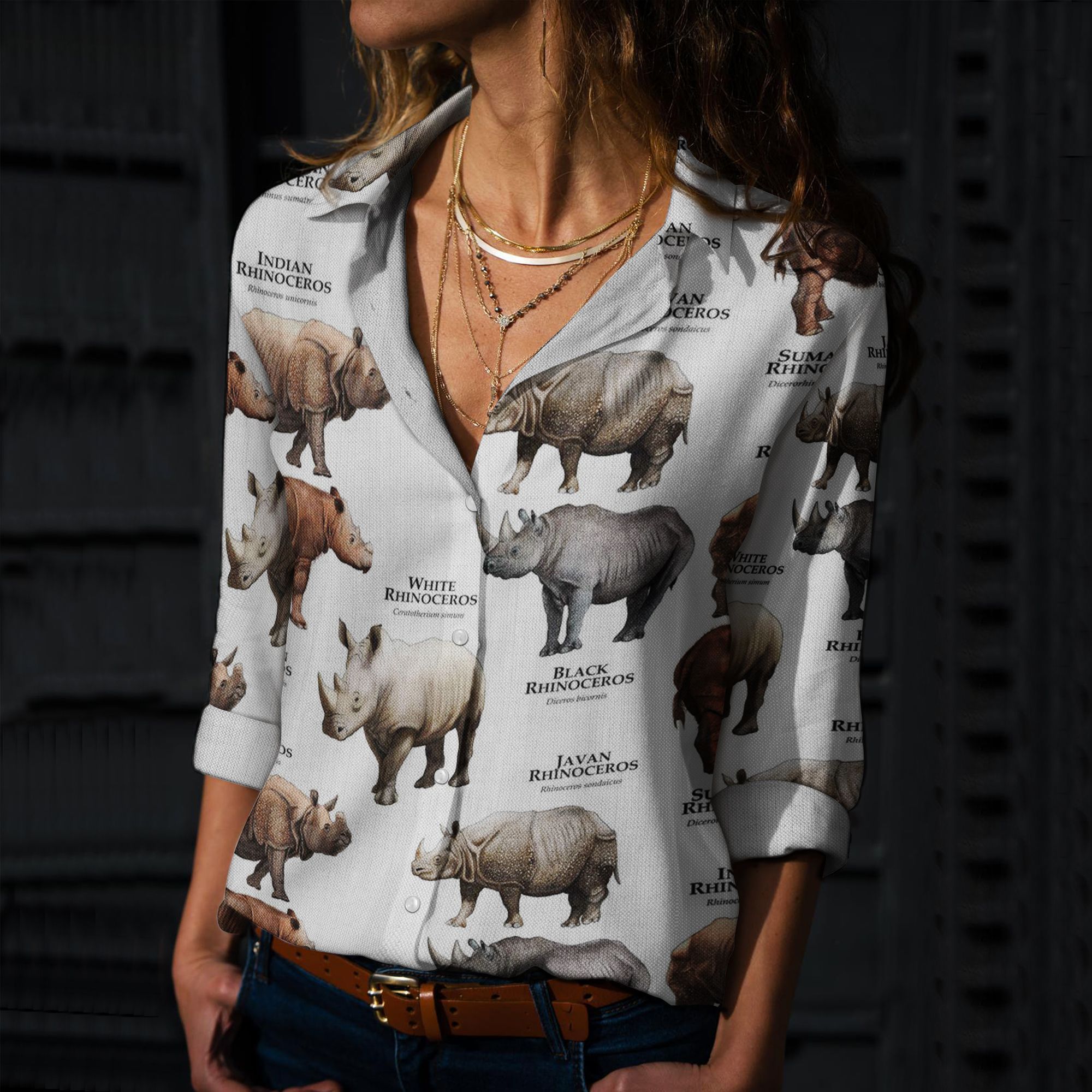 Animal Cotton And Linen Casual Shirt, Endangered Rhinoceros Of The World Linen Shirt