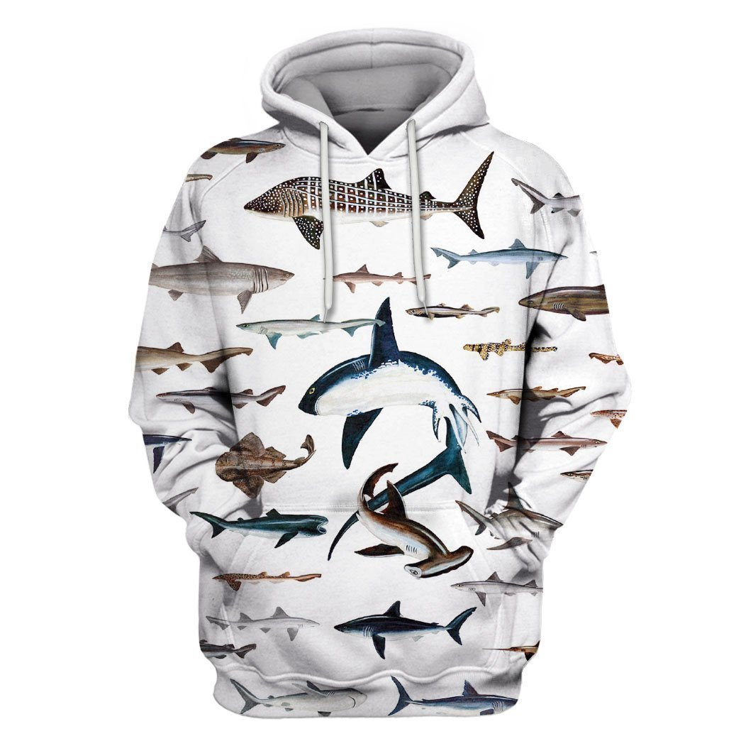 3D All Over Print Shark White Color Hoodie