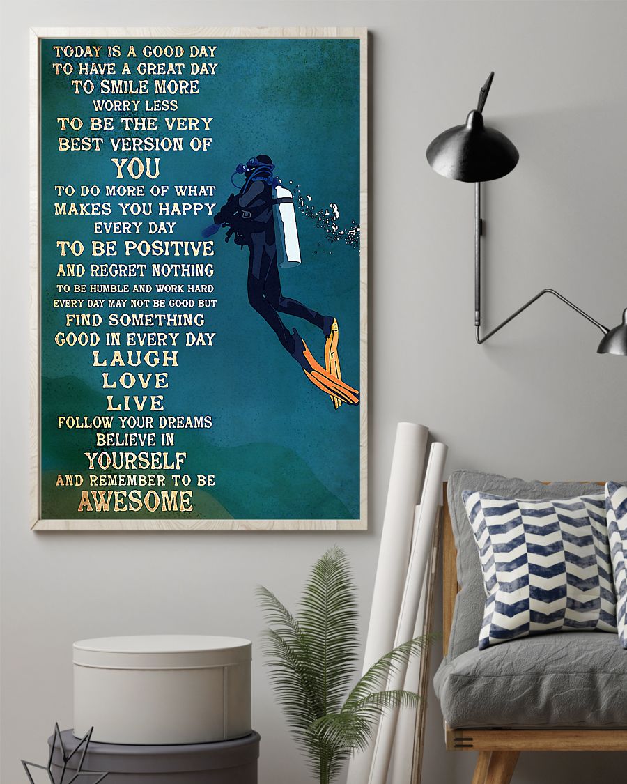 Scuba Diver Today Is A Good Day Vertical Canvas And Poster | Wall Decor Visual Art