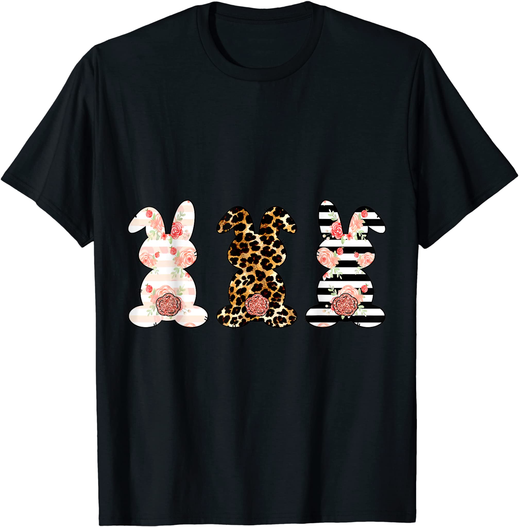 Women Easter Day Shirt Leopard Striped Bunny Rabbit T-Shirt