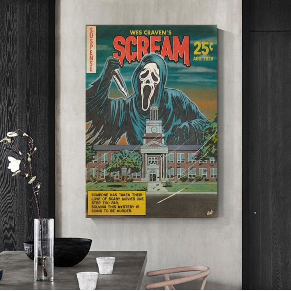 Scream Movie Poster/Canvas Wall Art- Horror Movie Canvas- Horror Character Ghostface Canvas-Wes Craven Minimalist Movie Halloween Decoration