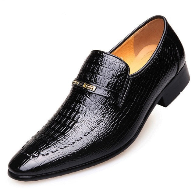 Microdeer Crocodile Pattern Leather Dress Shoes For Men Classic Italian Casual Party Wedding Loafer Hombre Slip-On Suit Footwear