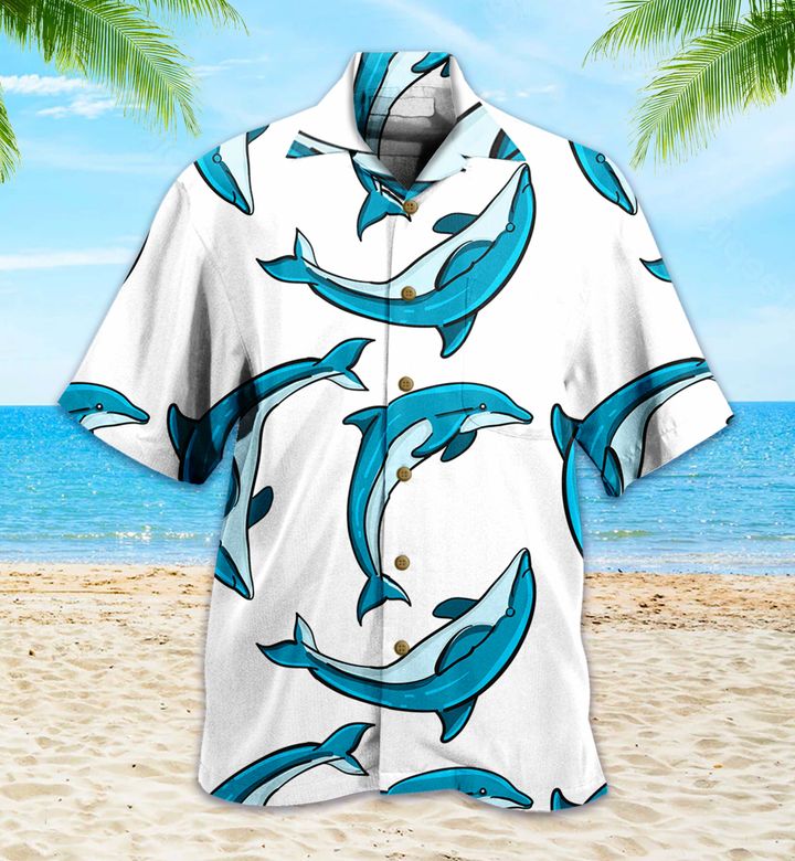 Dolphin Cute White Hawaiian Shirt 3D