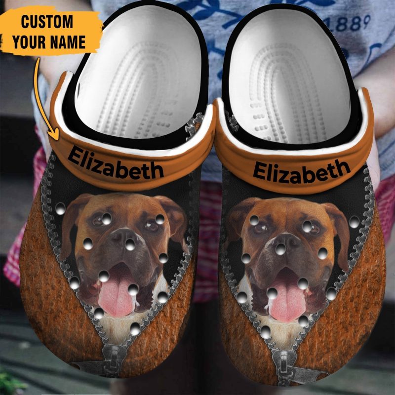 Boxer Brown In Zipper Personalized Shoes Clogs Gifts For Birthday Christmas