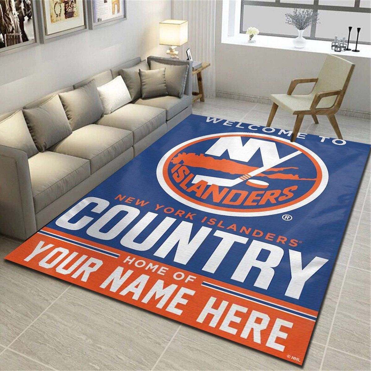 New York Islanders Personalized Rug, Team Living Room Bedroom Carpet, Customized Floor Mat Home Decor