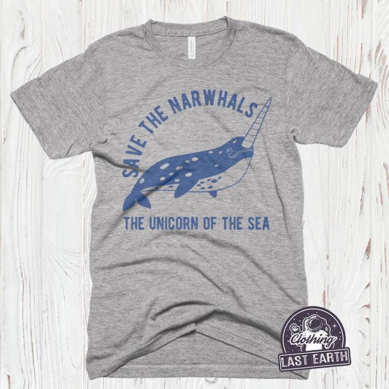 Crushtee Save The Narwhals T Shirt, Unicorn of the Sea Shirt, Funny Whale Shirt Long Sleeve Hoodie