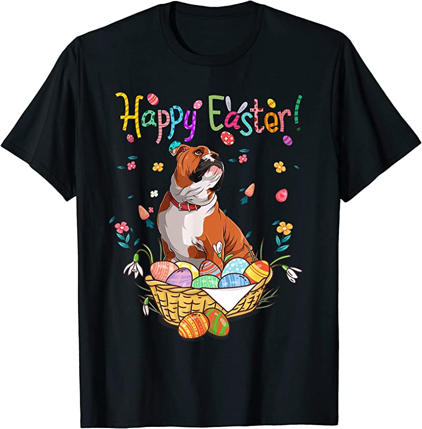 Bunny English bulldog Dog Happy Easter Day with Easter Egg T-Shirt