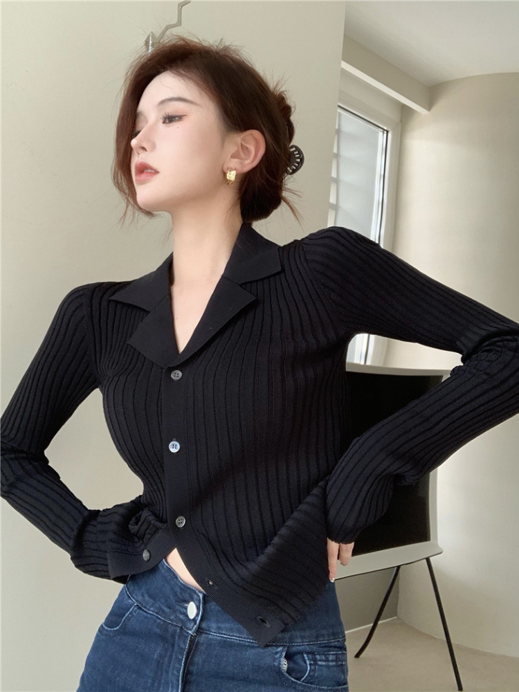 Cardigan Women Notched Slim Solid Autumn Sweater Elegant OL Young Stylish Fashion Ulzzang Temperament Vacation Female Ropa Mujer alx