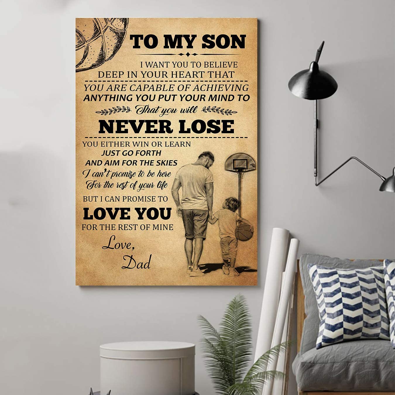 Poster for Room Aesthetic – Command Strips Wall Decor – Lyp7 Basketball Poster – Dad to Son – You Will Never Lose