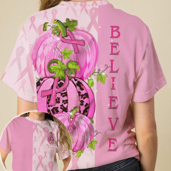 Believe Breast Cancer Awareness Leopard Pink Ribbon Pumpkin Breast Cancer 3D Clothes