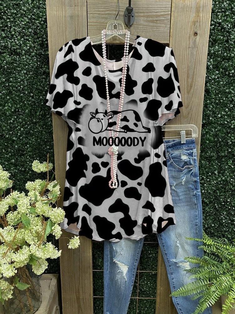 Women’S Short Sleeve Loose Pullover Print Collar Casual Leopard Print T-Shirt