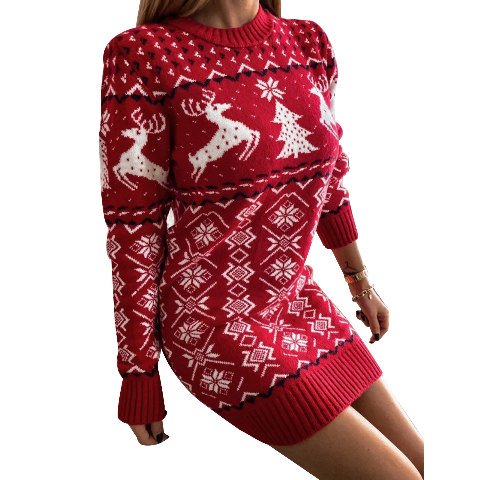 Christmas Dress for Women Winter Autumn Clothing Long Sleeve Knitted Pullover Casual Party Mini Dress New Years Xmas Clothes alx