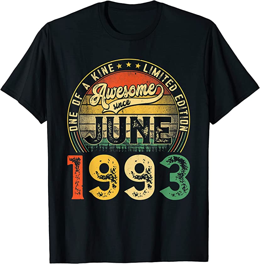 Vintage June 1993 28th Birthday Decorations Funny Men Women T-Shirt