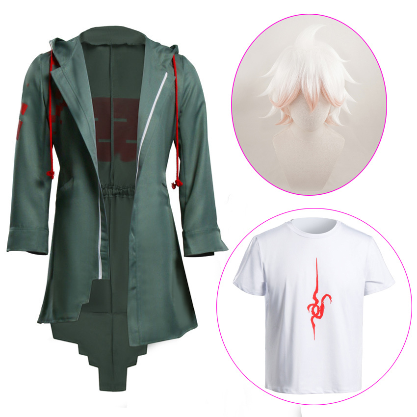 Super Danganronpa 2 Nagito Komaeda Cosplay Jacket T-shirt Wig Halloween Costumes for Women Men Adult Anime Clothes Cosplay Wig alx