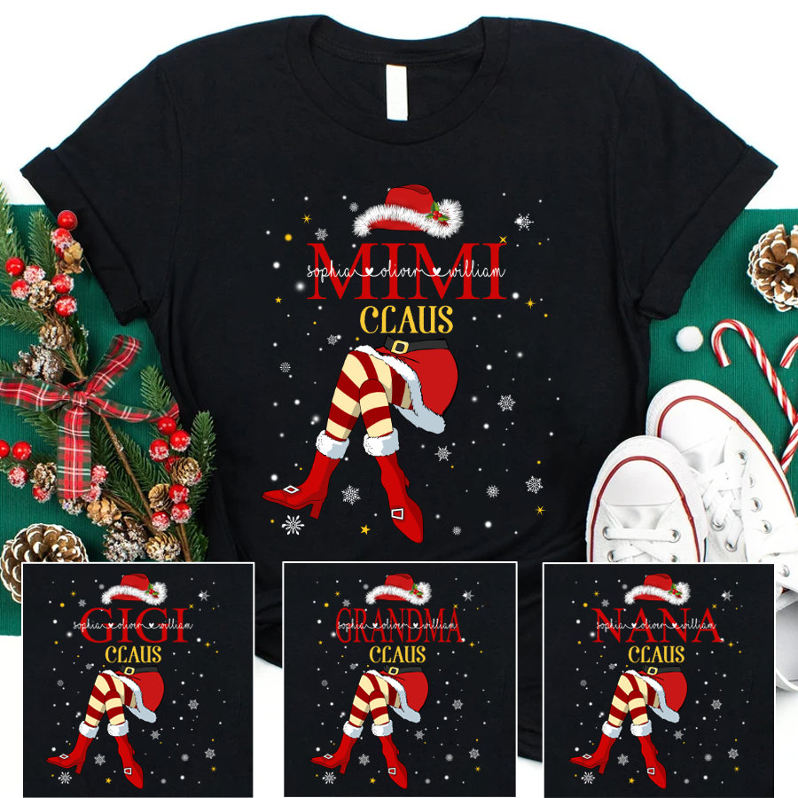 Christmas Mimi Claus Shirt, Custom Christmas Grandma Nana Mimi Shirt With Kidnames, 2022 Christmas Snowflake Mimi Shirt