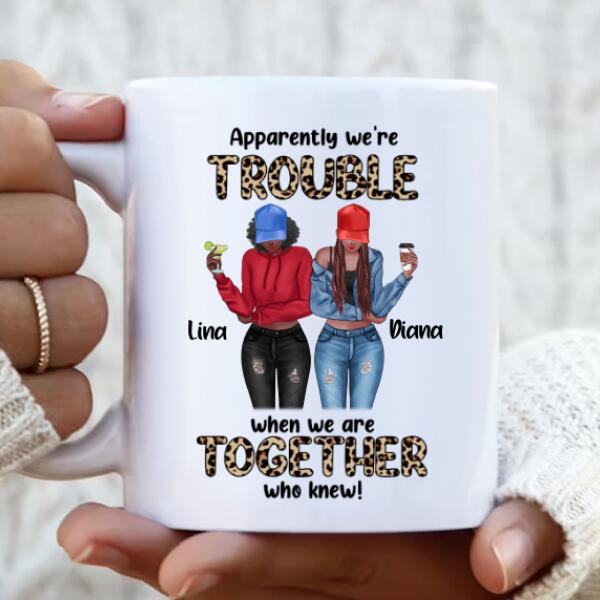 Custom Personalized Leopard We’Re Trouble Besties Coffee Mug – Gift Idea For Best Friend – We’Re Trouble When We Are Together