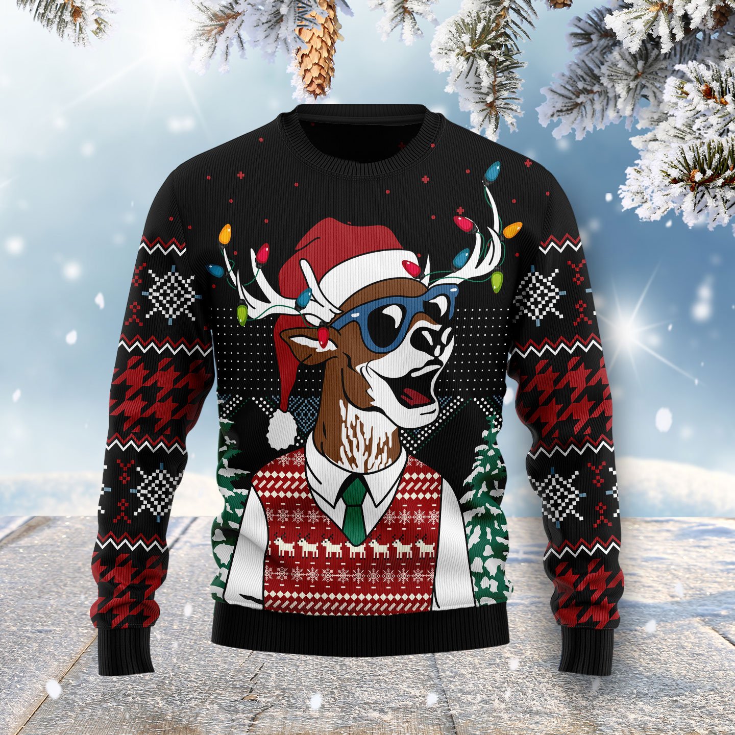 Amazing Deer HZ120115 unisex womens & mens, couples matching, friends, funny family ugly christmas holiday sweater gifts (plus size available)