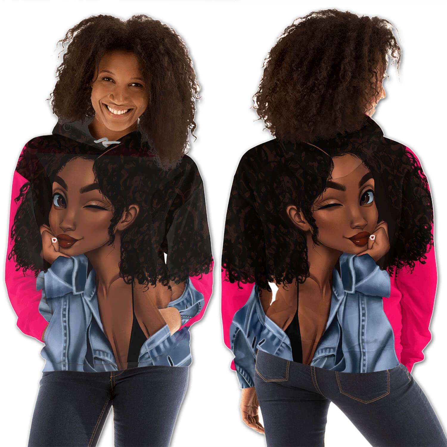 African American Hoodies Pretty Afro American Girl All Over Print Womens Hooded Sweatshirt Black History Clothing BPS59531