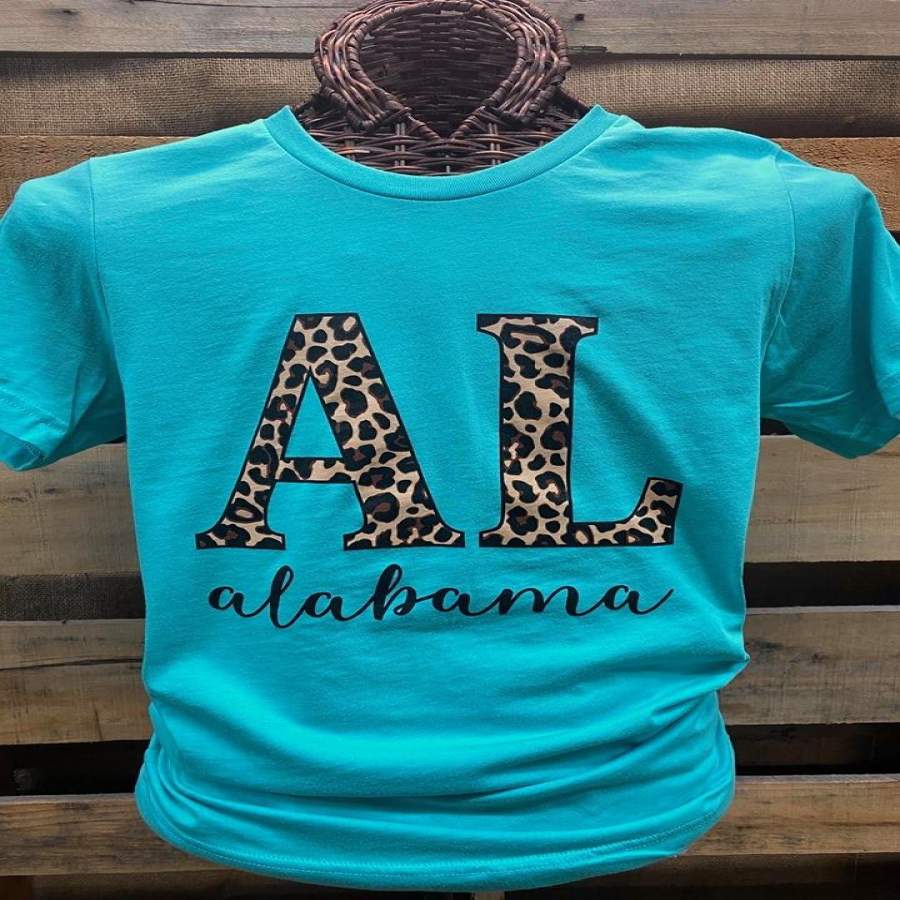 Southern Chics Apparel Alabama Leopard State Canvas Bright T Shirt