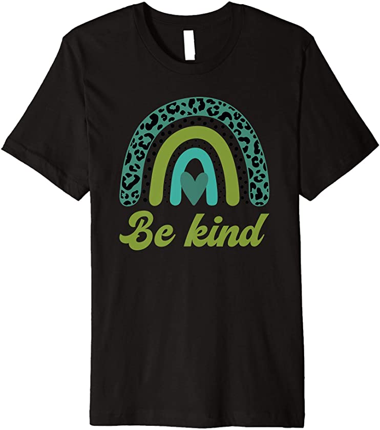 Be Kind Kindness Quote Retro Leopard Pattern Rainbow Heart Premium T-Shirt