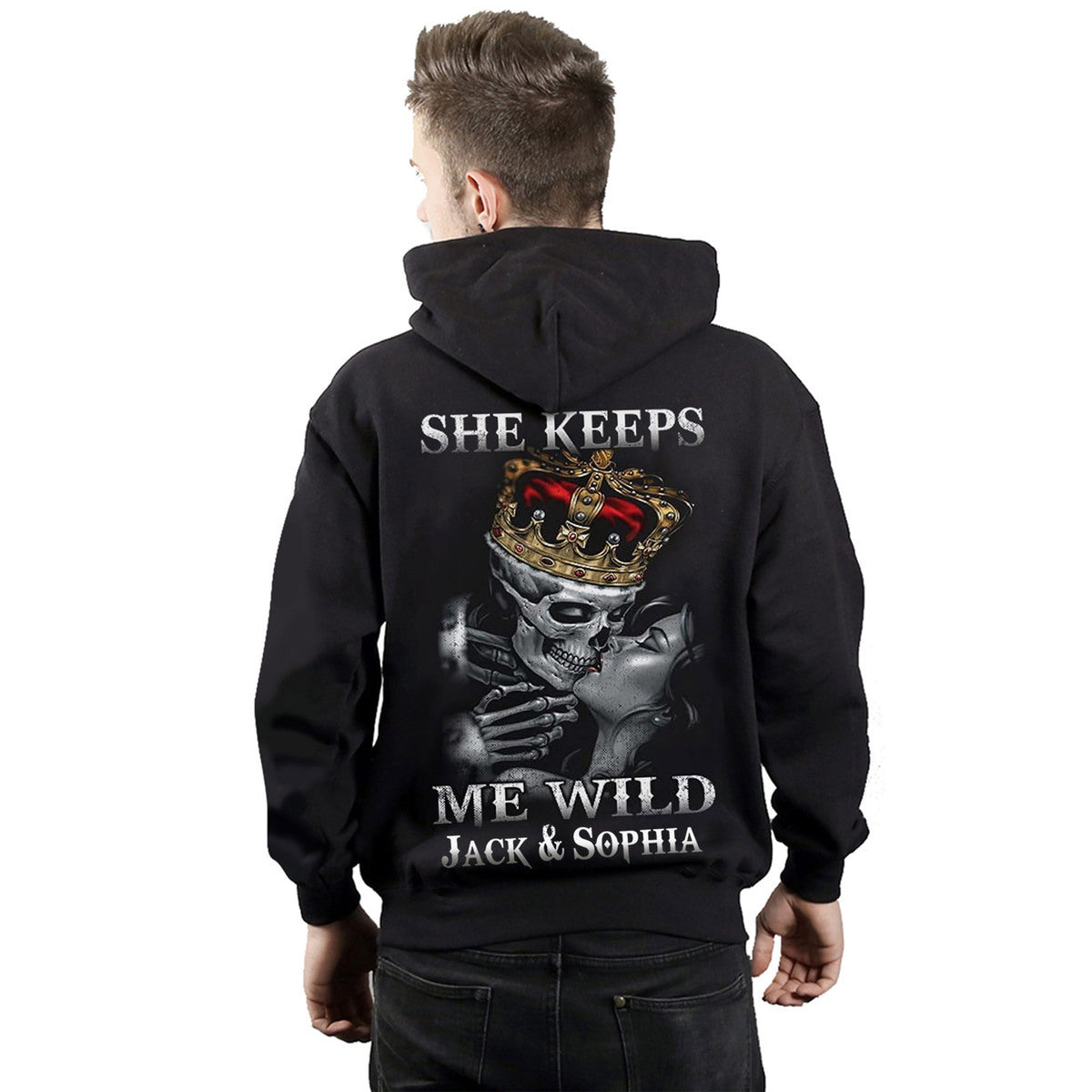 Personalized He Keeps Me Safe She Keeps Me Wild Hoodie, Skull Couple Hoodie, Custom Couple Hoodie, Skull Hoodie, Husband Wife Hoodie, Unisex