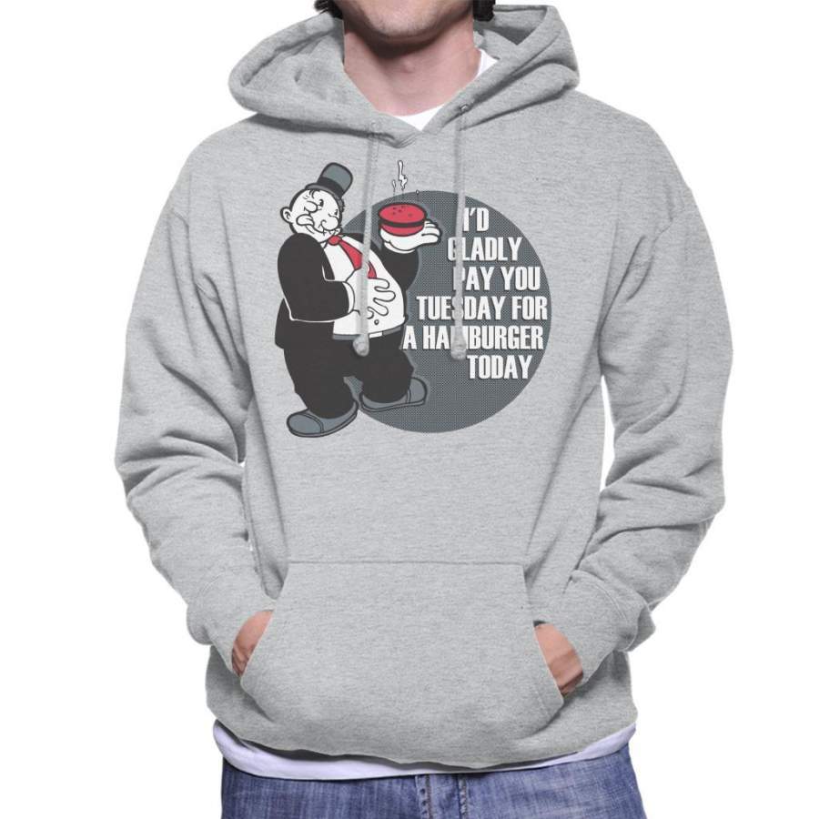 Popeye Wimpy Hamburger Quote Men’s Hooded Sweatshirt T-Shirt