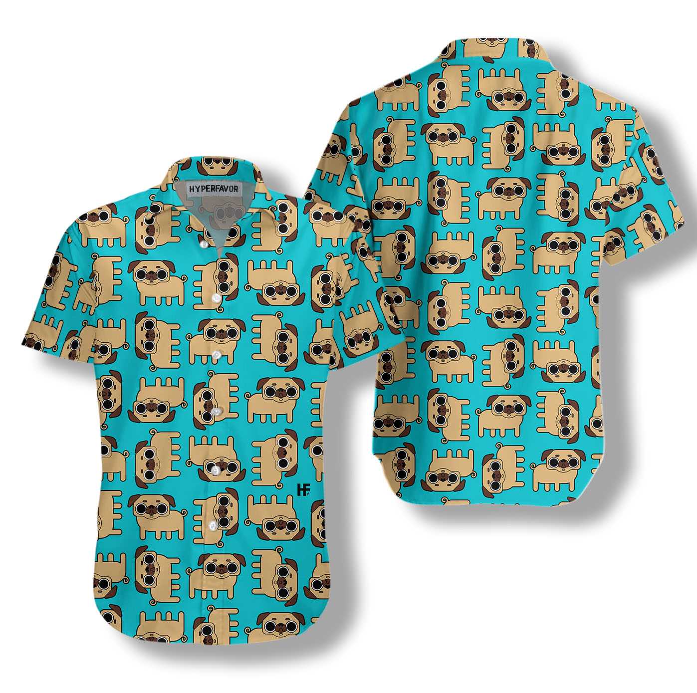 Pug Dog Seamless Pattern Shirt For Men Hawaii Ha52111