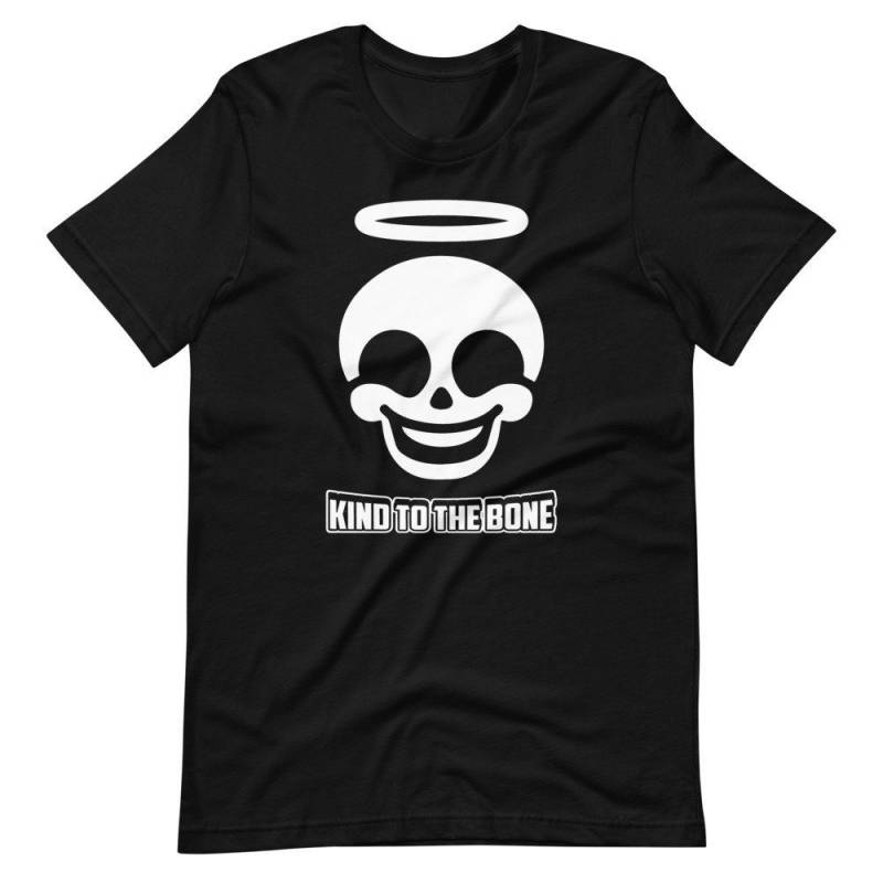 Crushtee Kind To The Bone Cute Shirt | Happy Skull With Angel Hallow Tee | Skull And Bones Kindness Tshirt | Kind Unisex T Shirt | Skull Bone Tees Long Sleeve Hoodie