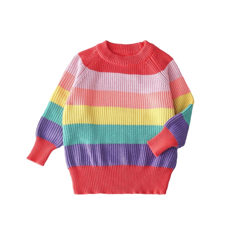 2022 New Rainbow Cardigan Striped Girl Baby Sweater 100% Cotton V-Neck Spring and Autumn Korean Children’s Clothing 2 to 8 Years alx