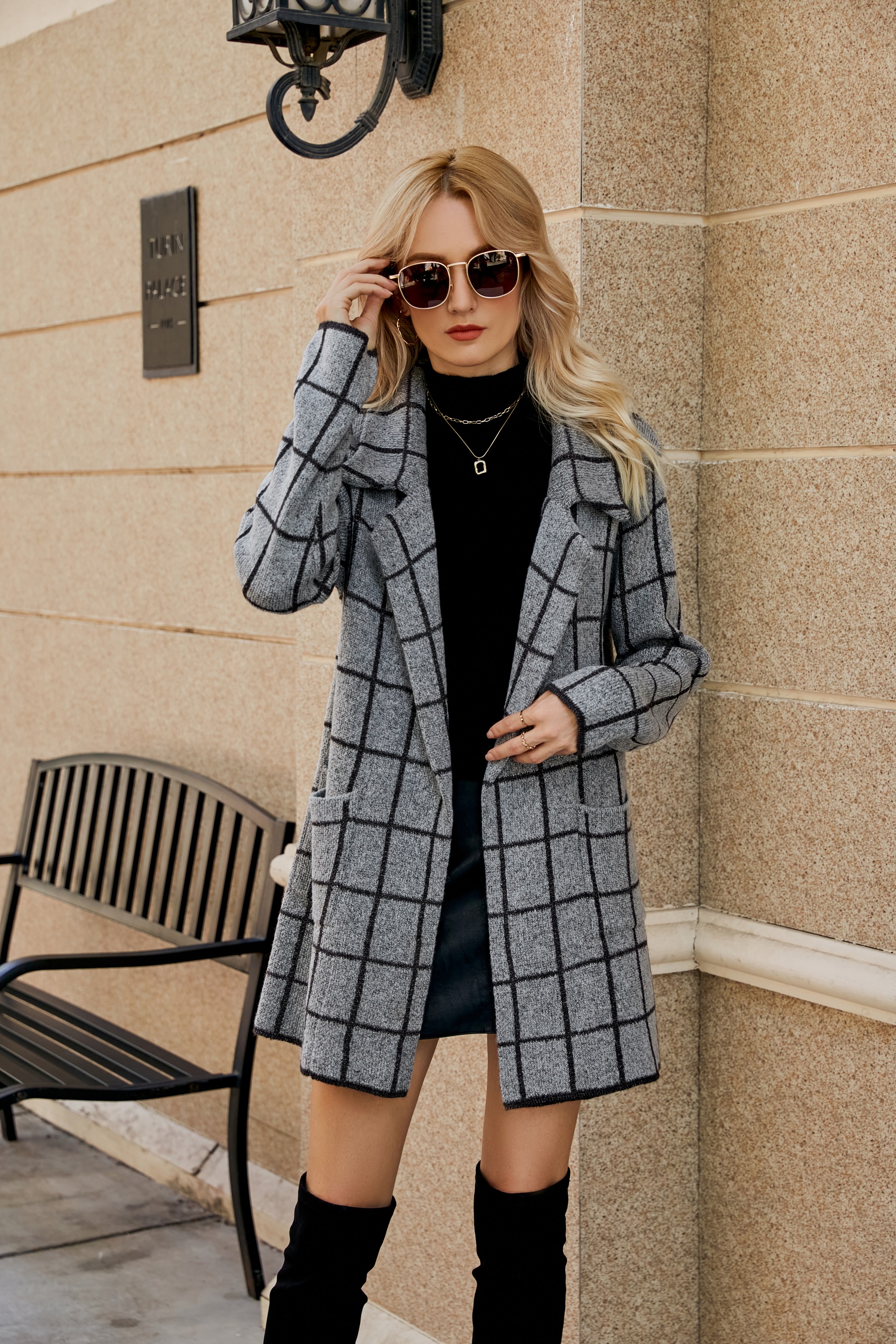 Autumn/Winter Women’s Jackets New Turn-down Collar Pockets Plaid A-straight Knitted Coats Traf Elegant Long Cardigan Sweater alx