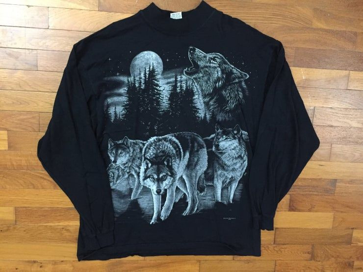 90S Three Wolves Howling At The Moon Shirt