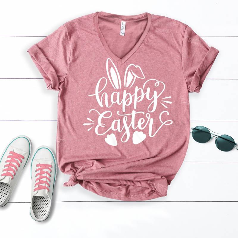 Crushtee Happy Easter Shirt, Easter Shirt Womens, Happy Easter T Shirt, Bunny Tshirt, Bunny Shirt, Bunny Ear Shirt Long Sleeve Hoodie