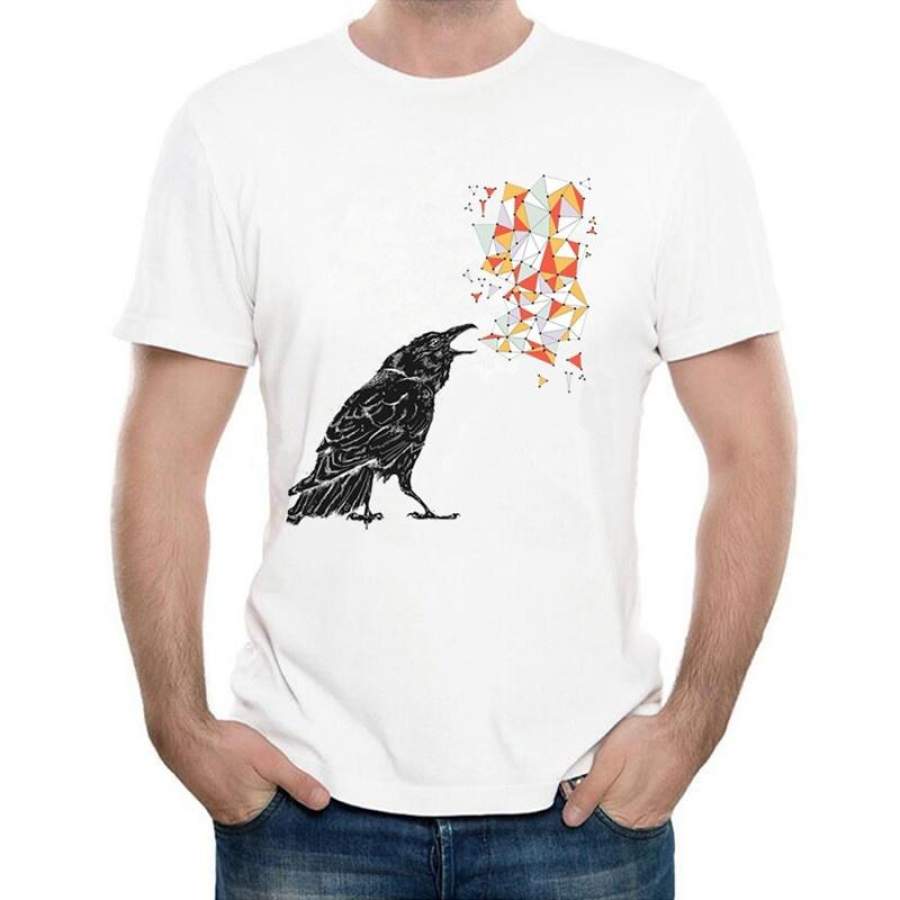 New Arrival 2018 Summer Geometric Design Raven T-Shirt Men Creative Custom Bird Printed Tshirt High Quality Male Casual Tee Tops