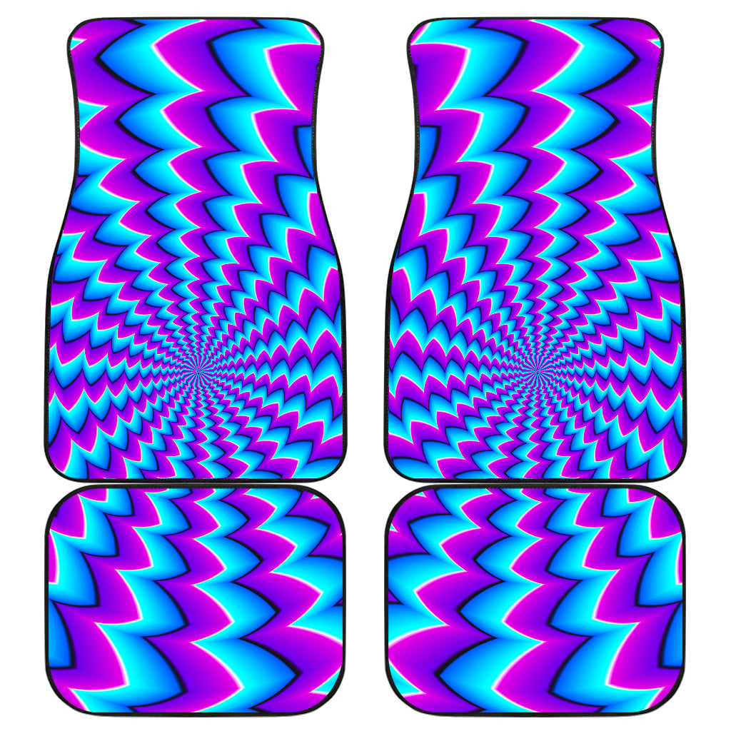 Blue Dizzy Moving Optical Illusion Front And Back Car Floor Mats, Front Car Mat