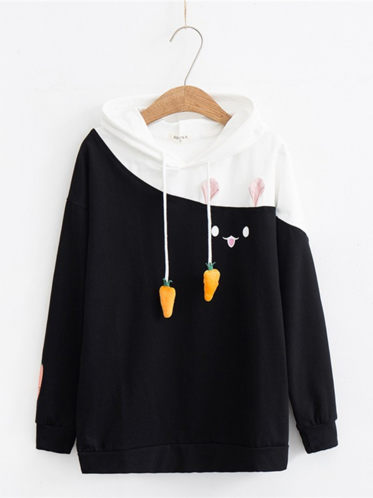 Merry Pretty Women Hoodies Animal Lovely Pullover Kawaii Rabbit Sweatshirt Cute Bunny Graphic Outerwear Pink Black Hoodie Girls alx