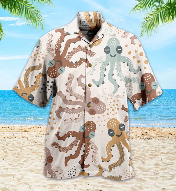 Cute Laughing Octopus Brown Hawaii Shirt Ha29053