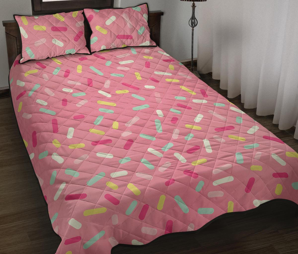 Pink donut glaze candy pattern Quilt Bed Set