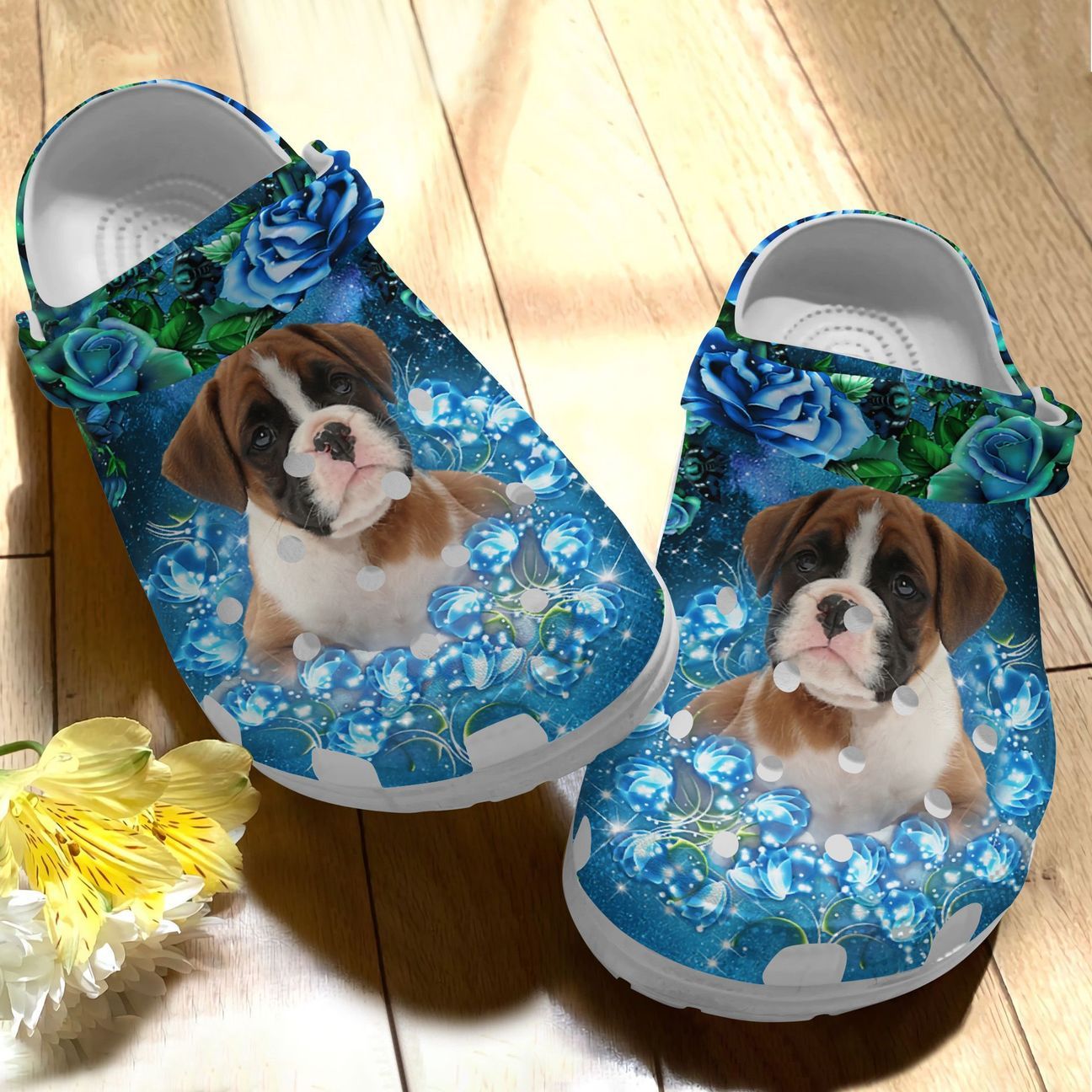 Boxer Personalized Clog, Custom Name, Text Cute Floral Boxer, Fashion Style For Women, Men, Kid, Print 3D