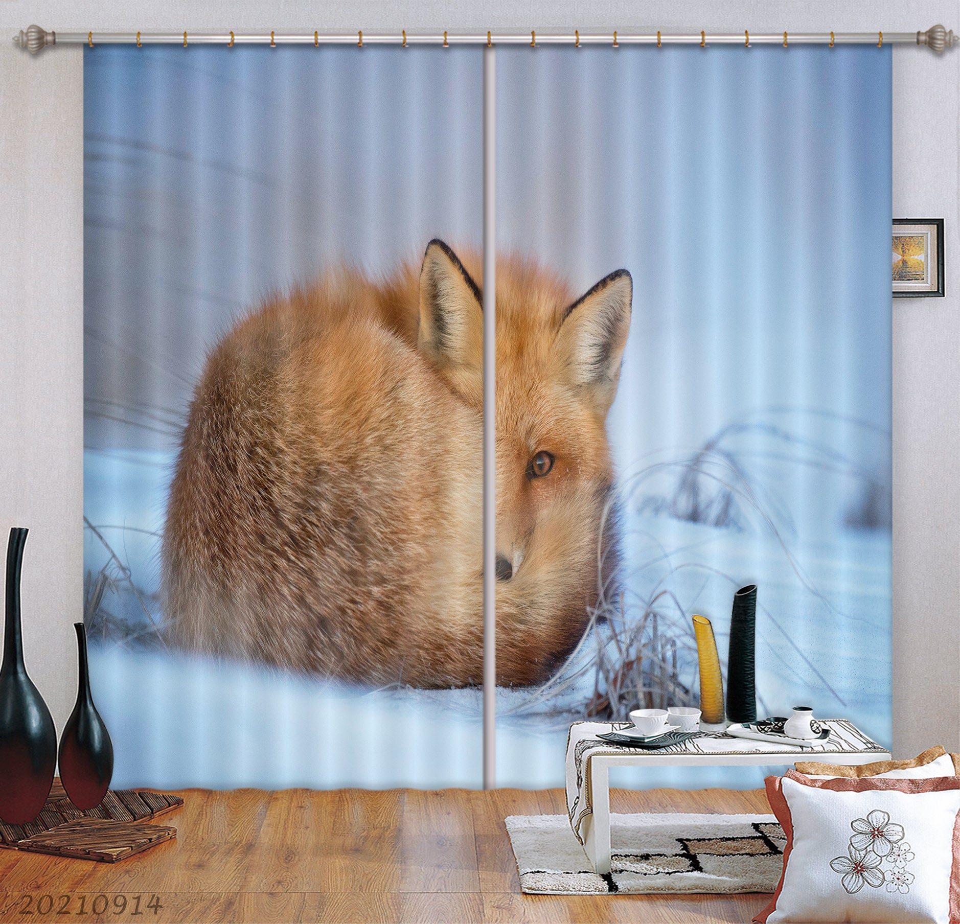 3D Snow Animal Fox Curtains And Drapes Lqh 293