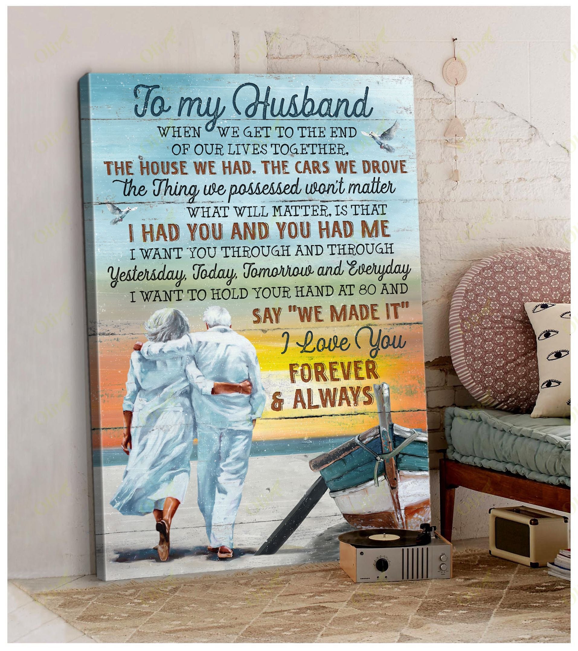 To My Husband – I Want To Hold Your Hand At 80 And Say “We Made It” Canvas Wall Art Home Decor