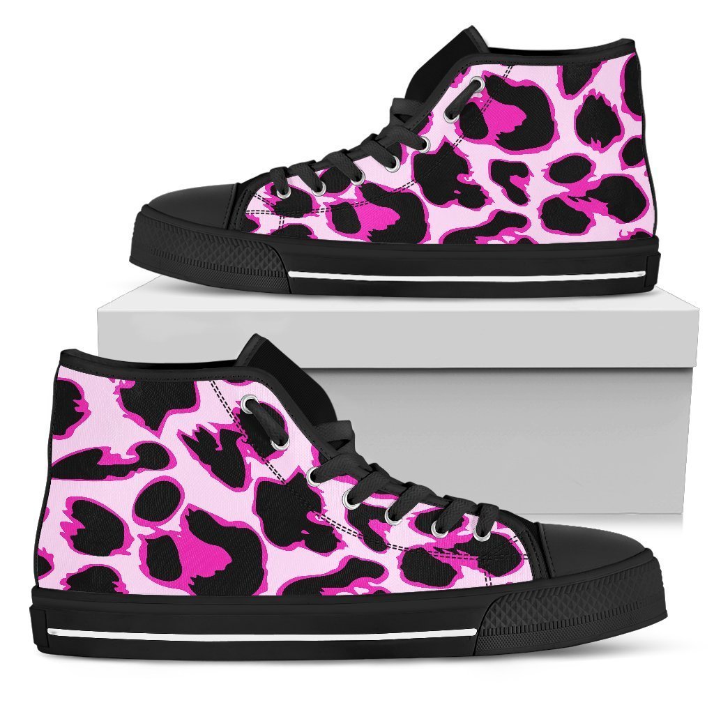 Pink Leopard Print High Top Personalized Shoes Custom Name, Text For Women, Men