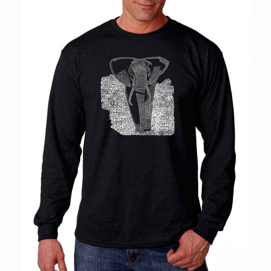 LA Pop Art Men’s Word Art Long Sleeve T-shirt – ELEPHANT