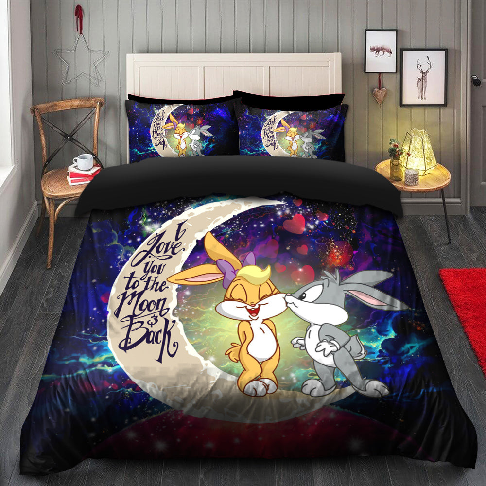 Bunny Couple Love You To The Moon Galaxy Bedding Set Duvet Cover And 2 Pillowcases