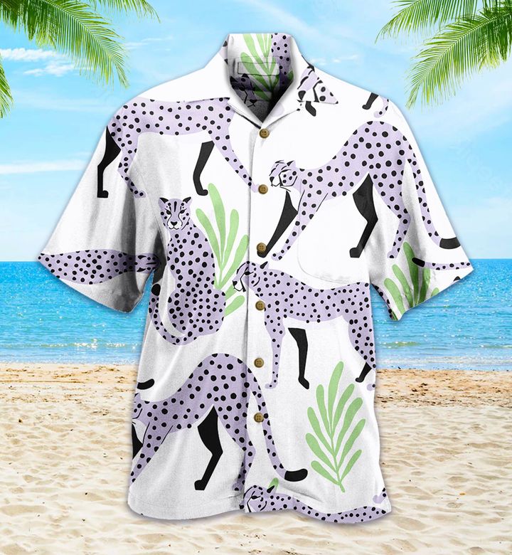 Exotic Big Cat Cheetah White Hawaii Shirt Ha44737