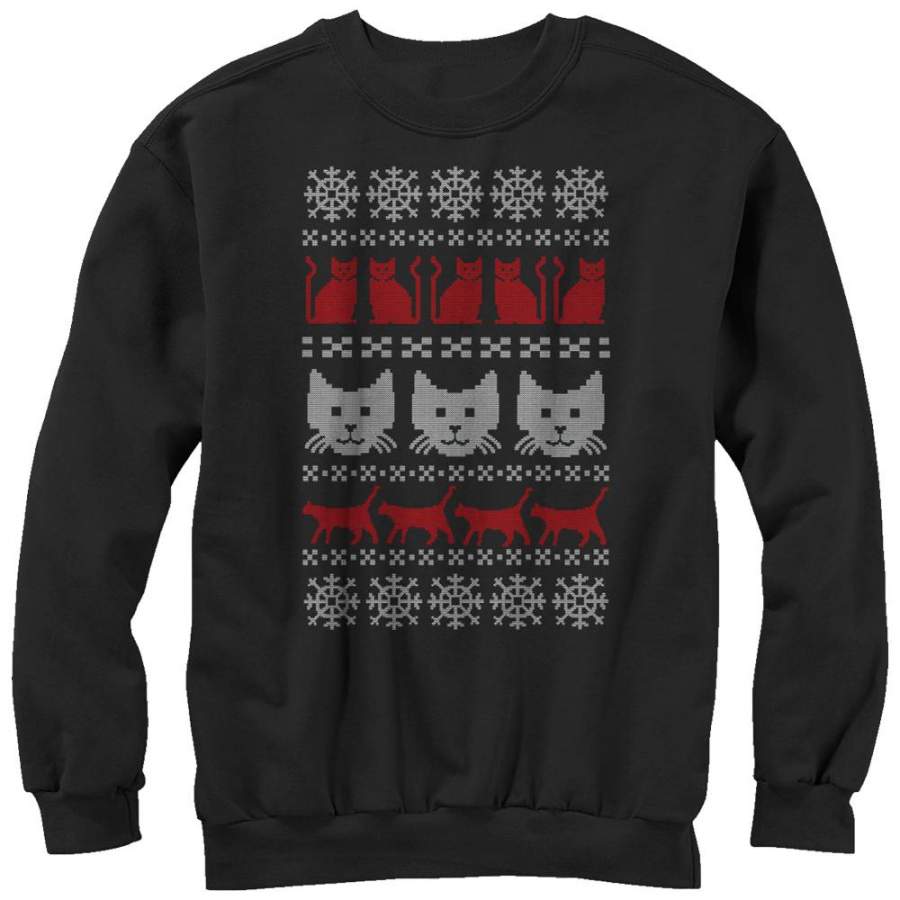 Lost Gods Men’s Ugly Christmas Cat  Sweatshirt Black