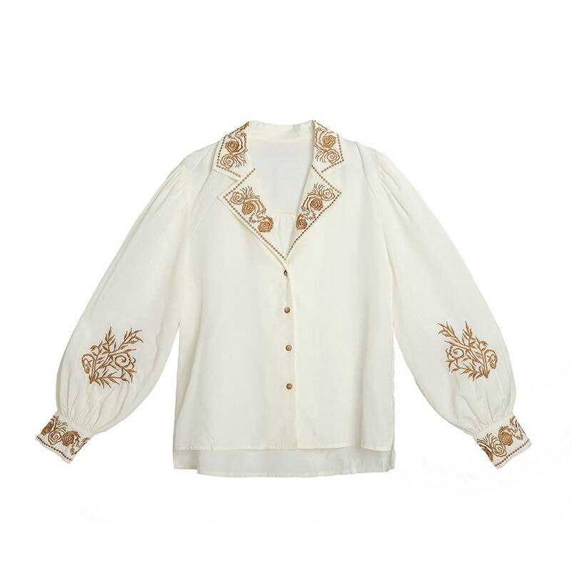 Spring Summer Blouse Women Long Sleeve Elegant Vintage Shirt Embroidered Floral Tops Fashion Korean Office Ladies Clothes alx