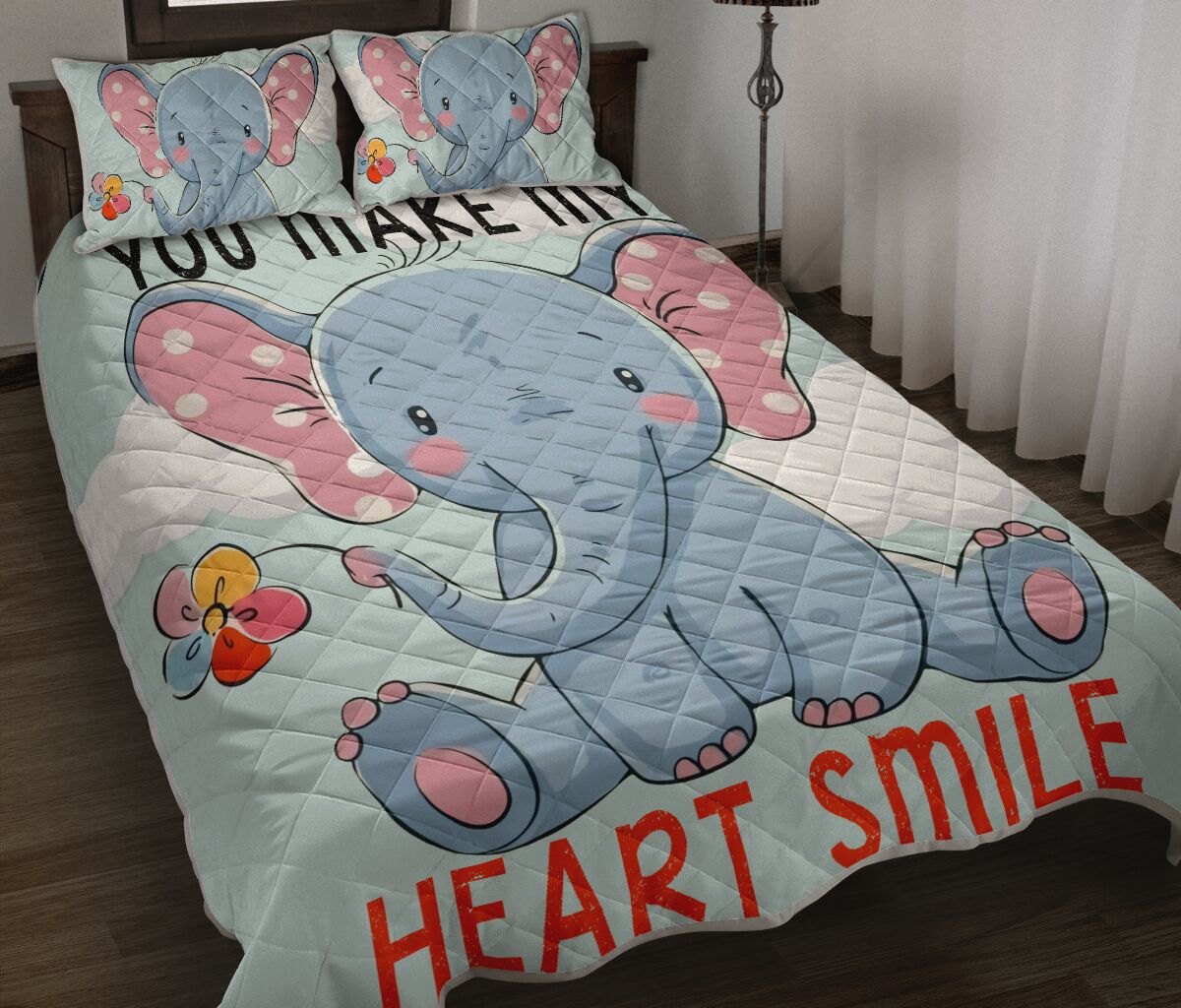 Elephant You Make My Heart Smile Qbs Comfortable High Quality Print Quilt Bedding Set Bedroom Decoration Twin/Queen/King Size Bedding