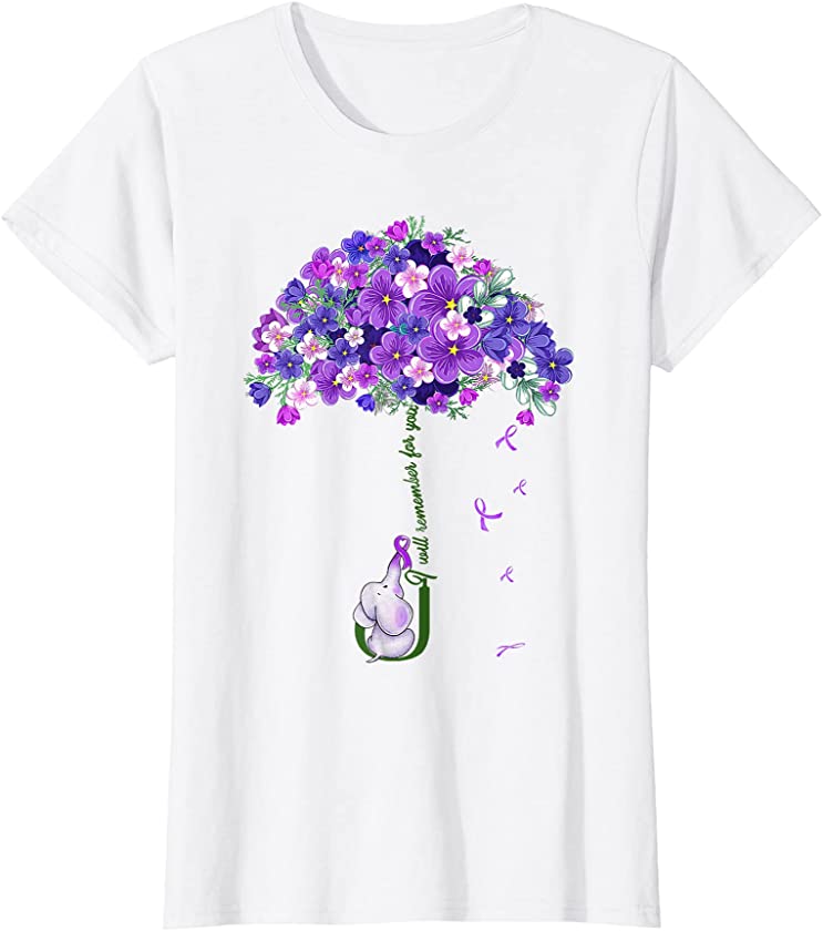 Womens Alzheimer Awareness Cute Elephant I Will Remember For You T-Shirt