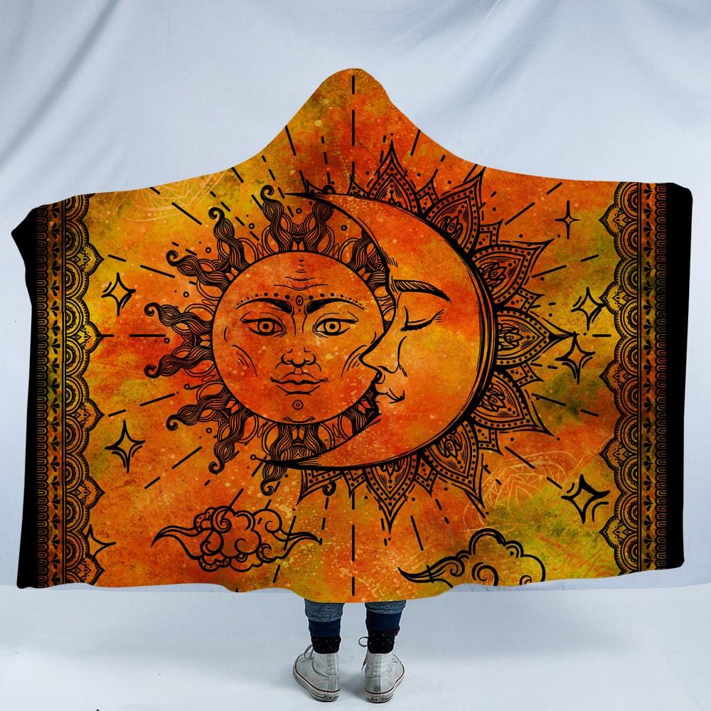 Vintage sunset sun and moon by McAshe Hooded Blanket