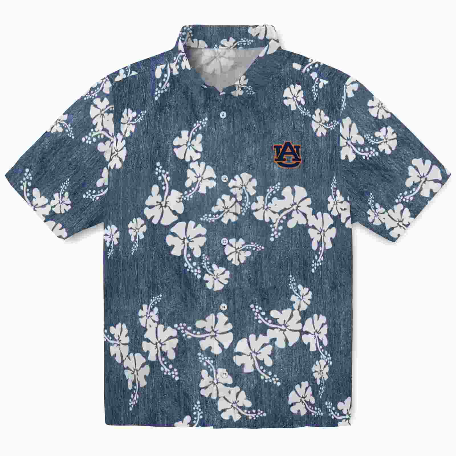 Auburn Tigers Hibiscus Clusters Navy Blue Hawaiian Shirt